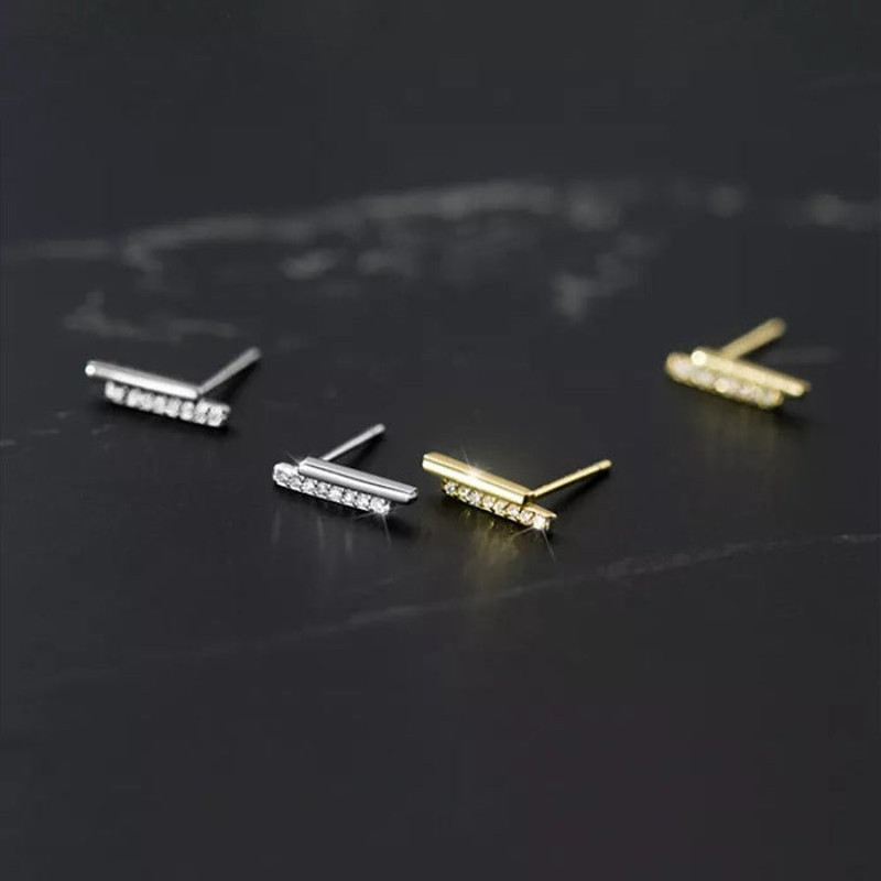 Anyco Fashion Earrings Gold Strip Shiny Zircon Small Stud 5