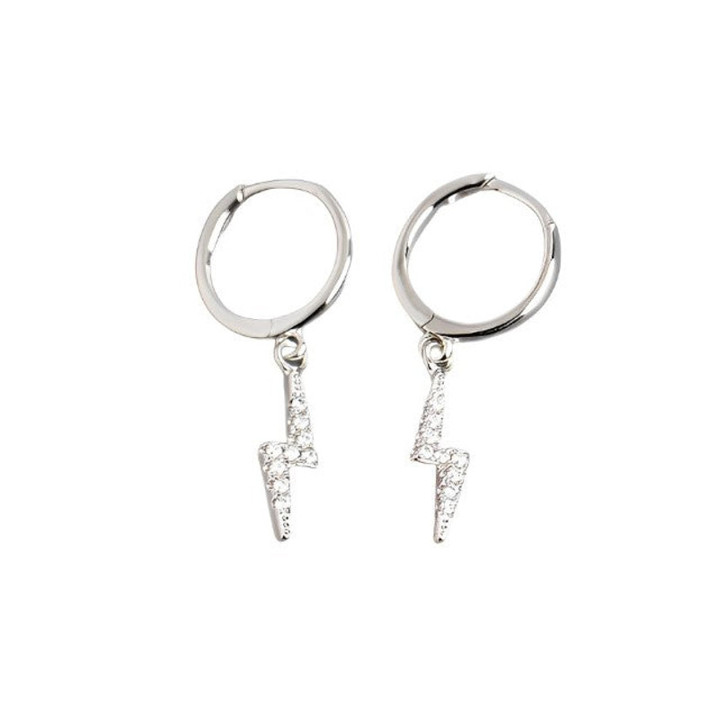 Anyco Earrings Buckle Punk Lightning Piercing White Zircon Charms 0