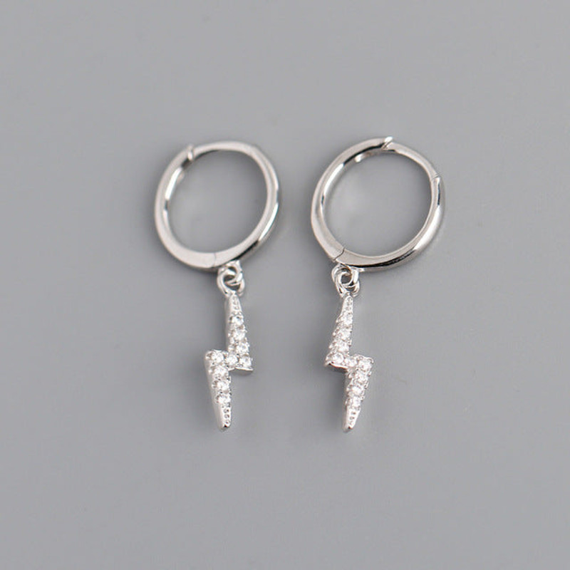 Anyco Earrings Buckle Punk Lightning Piercing White Zircon Charms 1