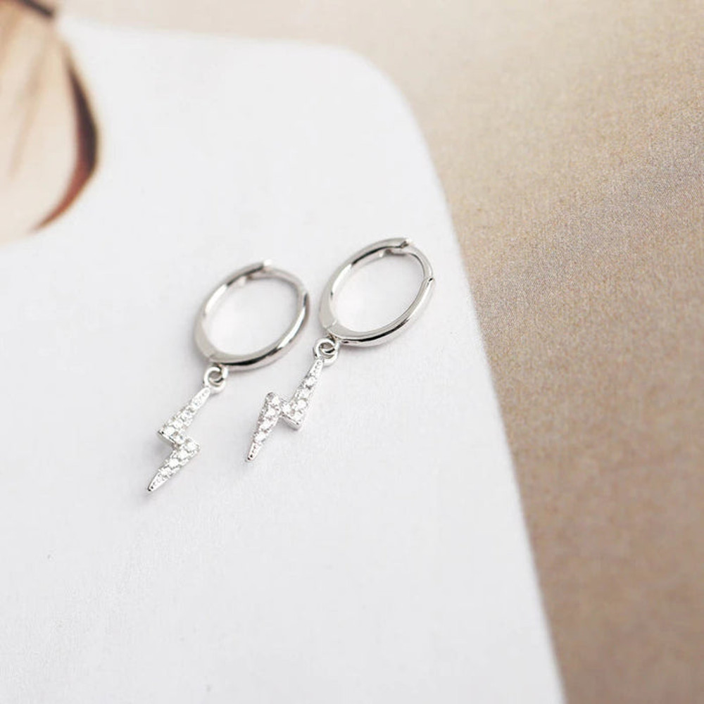 Anyco Earrings Buckle Punk Lightning Piercing White Zircon Charms 3