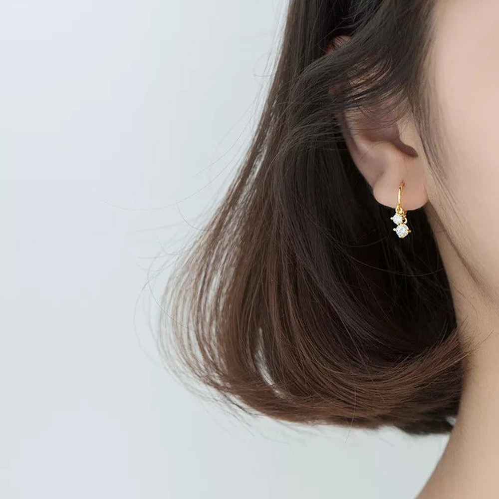 Anyco Fashion Earrings Real Gold White Zircon Gothic Dazzling 3