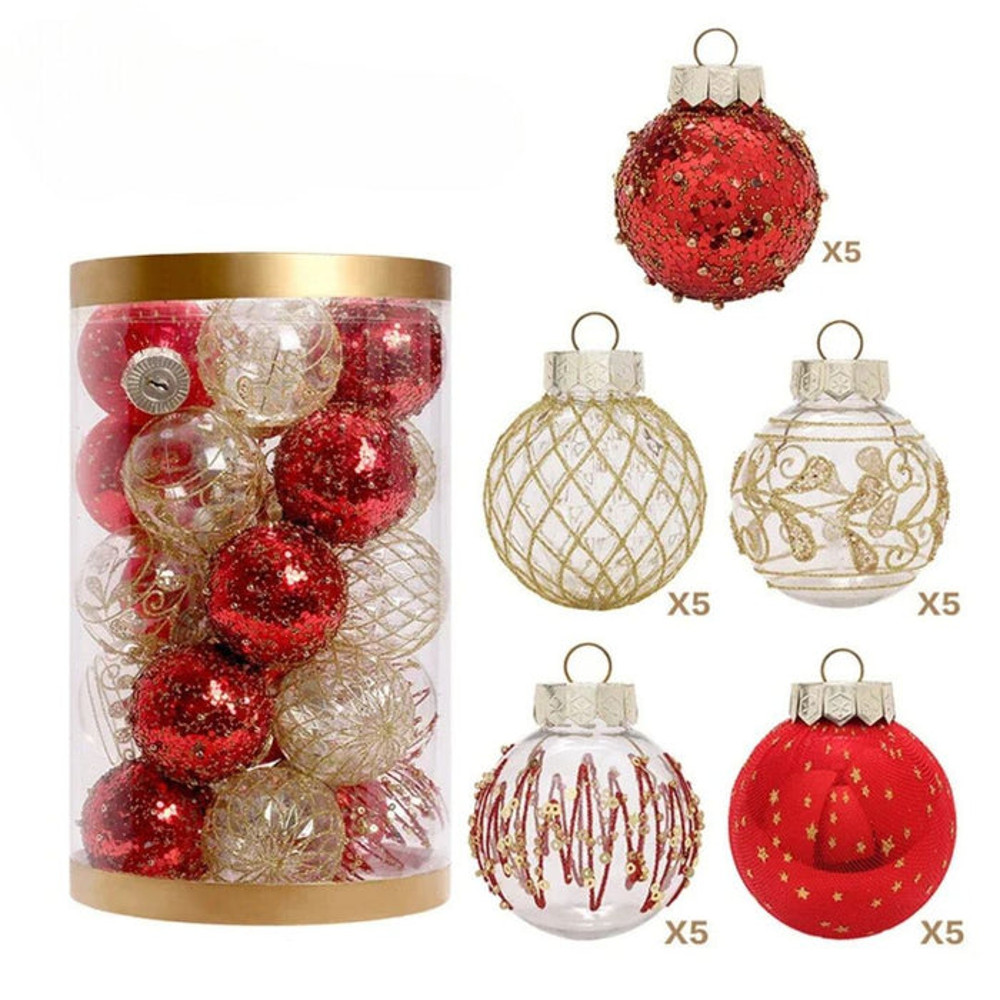 Anyhouz Christmas Tree Balls 25PC Set Holiday Hanging Decoration 9