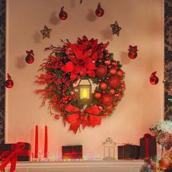 anyhouz christmas wreath red ornaments lantern lamp hanging decor