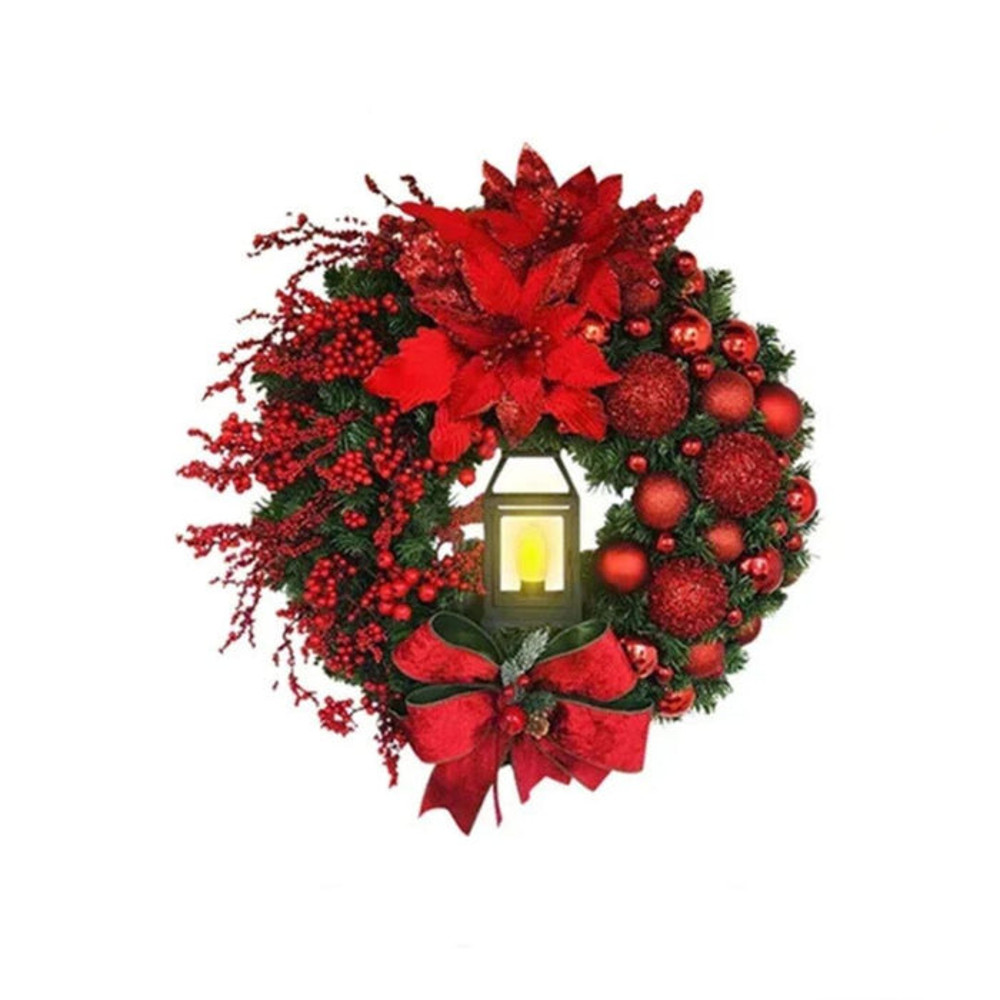 Anyhouz Christmas Wreath Red Ornaments Lantern Lamp Hanging Decor 0