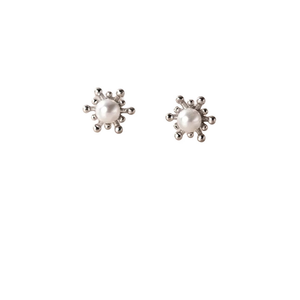 Anyco Fashion Earrings Sterling Silver Cute Snowflake Synthetic Pearl 0