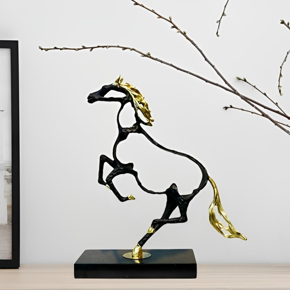 Anyhouz 38cm Metal Weaving Hollow Gold Horse Statue Tabletop Home Decor 0