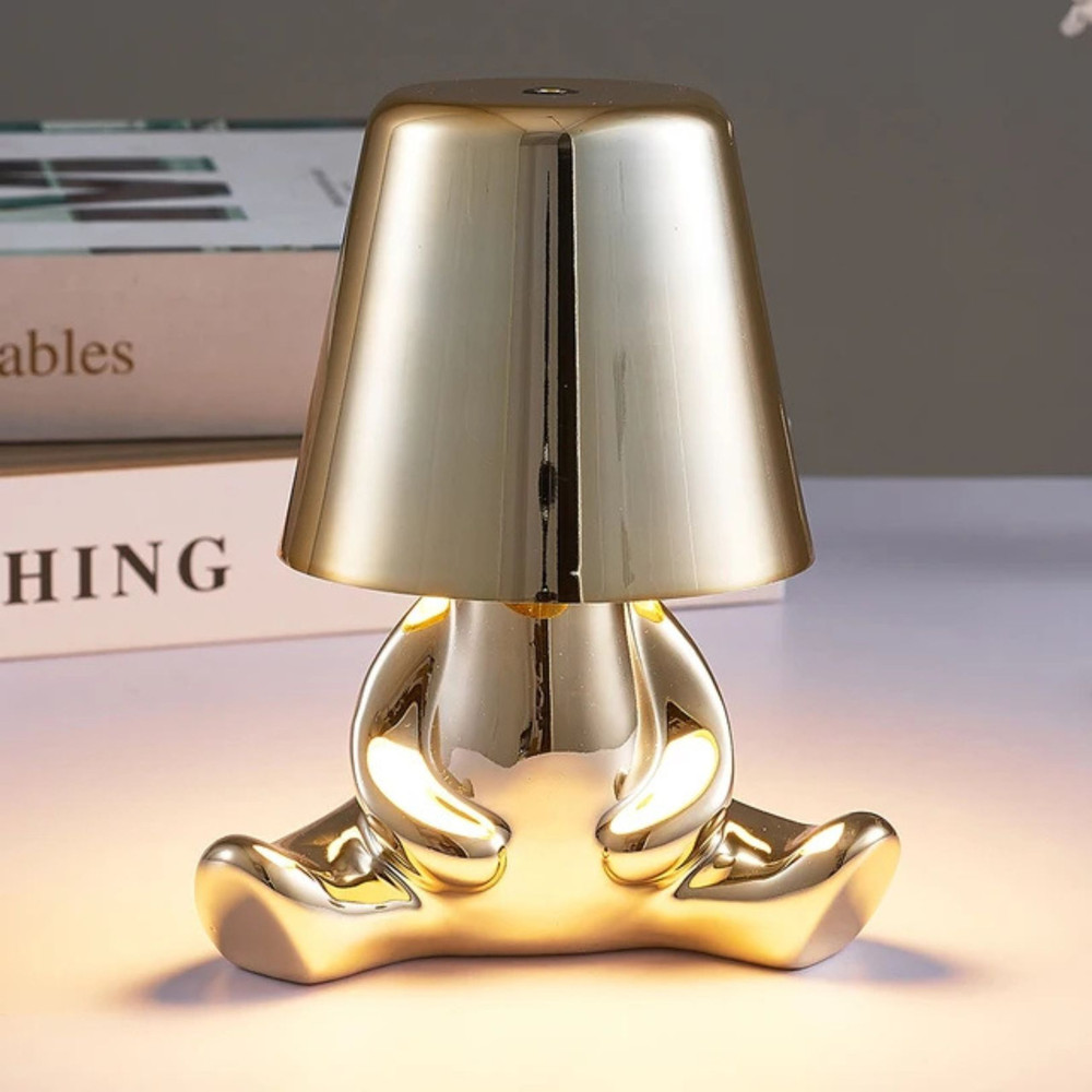 Anyhouz Hotel Lightning Lamp Rechargeable Gold Little Man Sitting Front Position Table Lamps 0