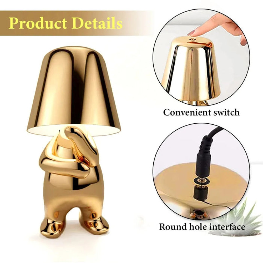 Anyhouz Hotel Lightning Lamp Rechargeable Gold Little Man Sitting Front Position Table Lamps 4