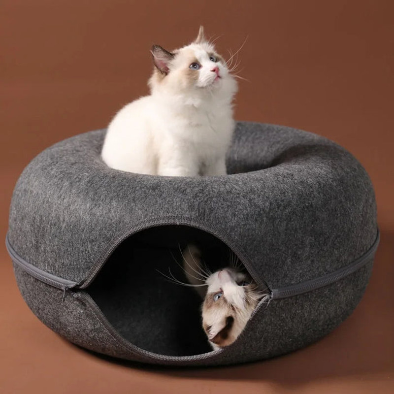 Anywags Pet Bed Grey Cat Tunnel Dual Use Indoor 1