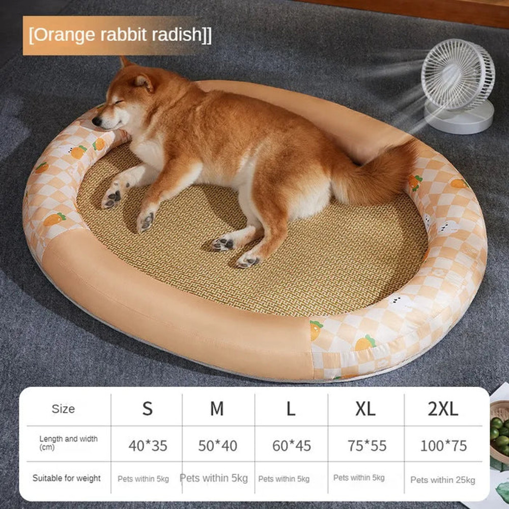 Anywags Pet Bed Orange Rabbit Rattan Cooling Mat 0