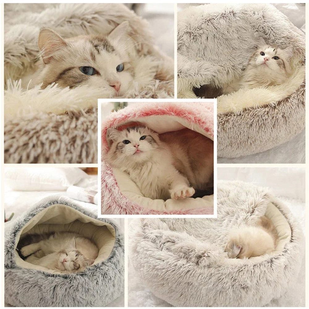 Anywags Pet Bed Brown 2in1 Warm Winter Long Plush 5
