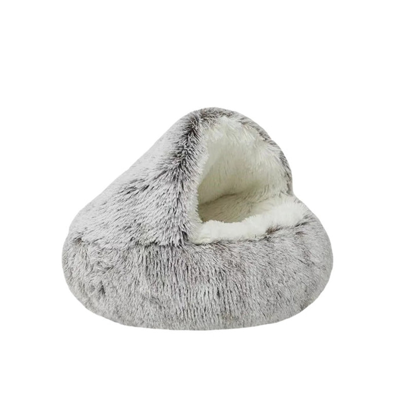 Anywags Pet Bed Brown 2in1 Warm Winter Long Plush 1