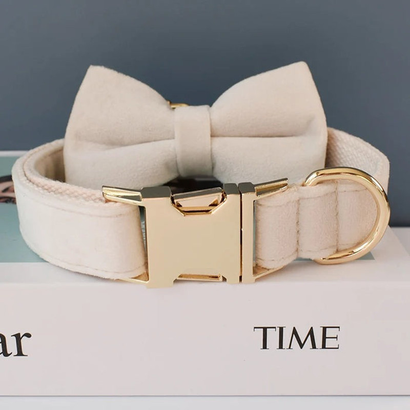 Anywags Pet Bow Collar Leash Set White Supplies Dog Accessories 1