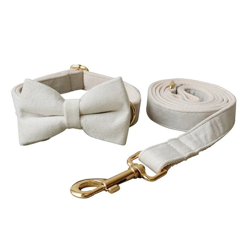 Anywags Pet Bow Collar Leash Set White Supplies Dog Accessories 0
