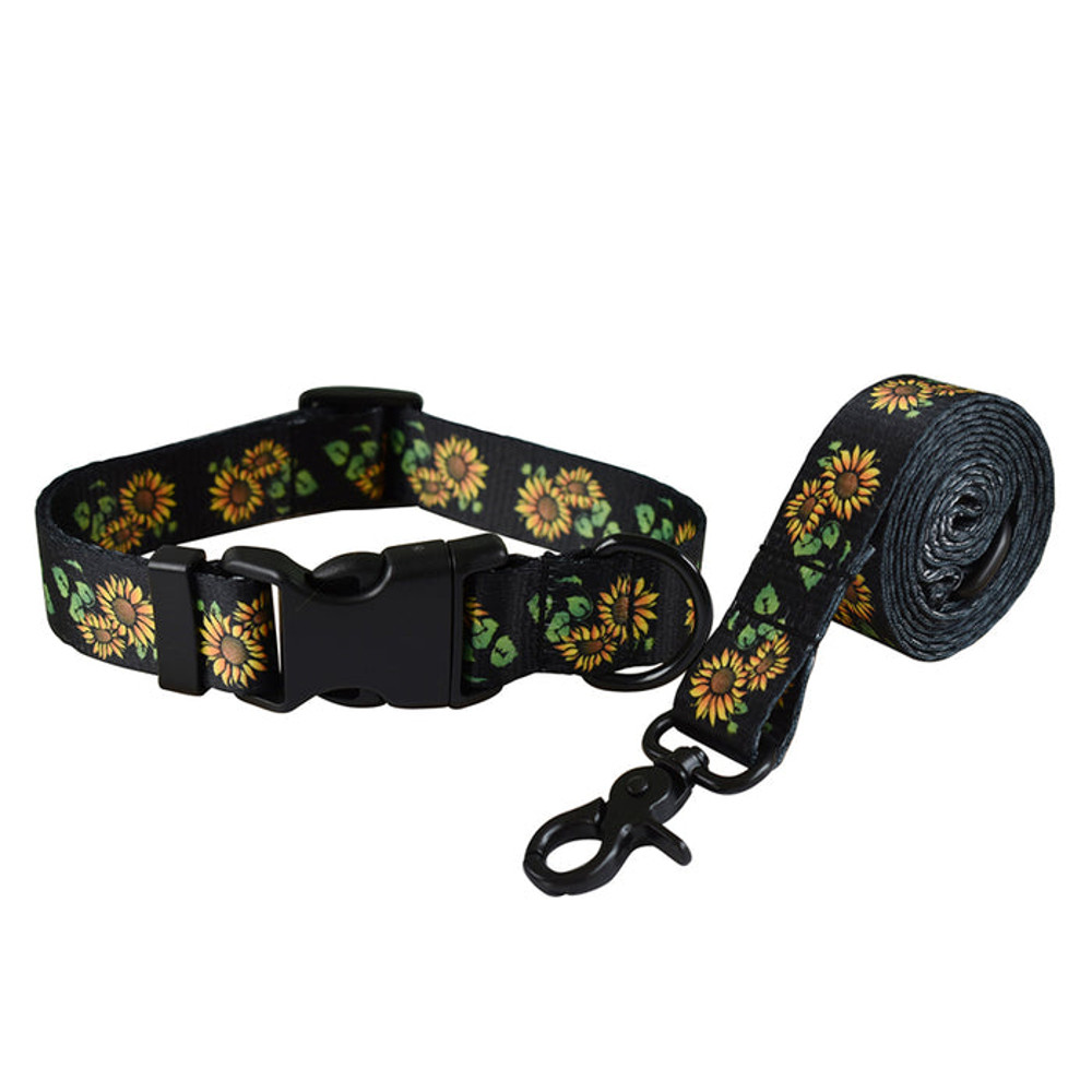 Anywags Pet Collar Leash Set Black Sunflower Sytlish Strap 0