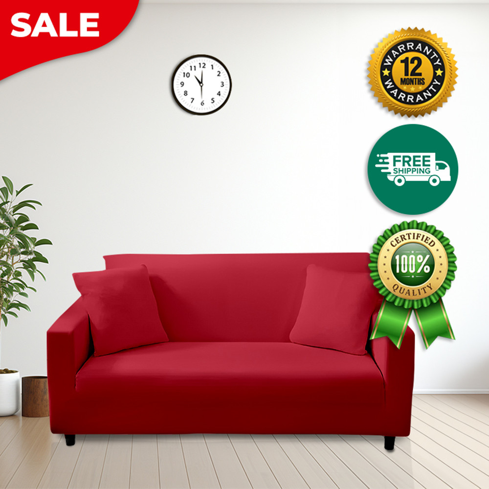 Anyhouz Sofa Cover Plain Red Chair Elastic Stretchable Slipcover For Living Room 1