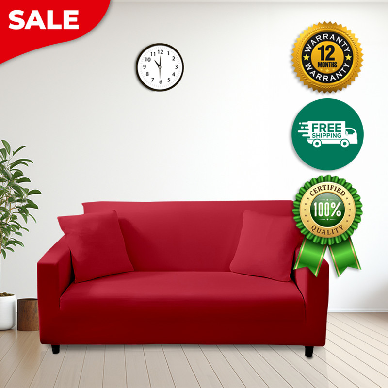 Anyhouz Sofa Cover Plain Red Chair Elastic Stretchable Slipcover For Living Room 1