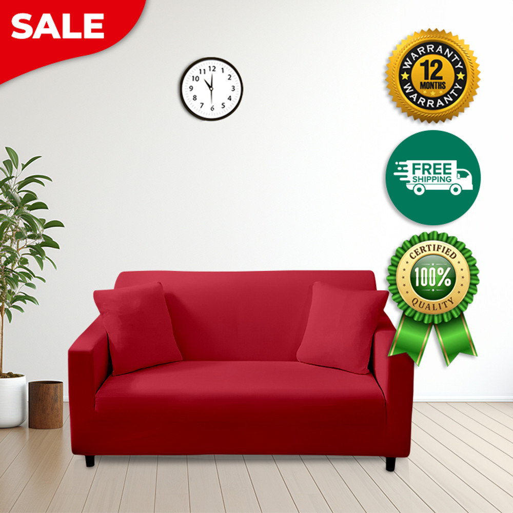 Anyhouz Sofa Cover Plain Red Chair Elastic Stretchable Slipcover For Living Room 2