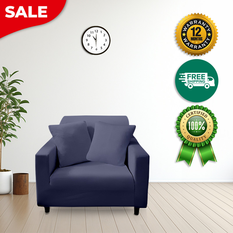 Anyhouz Sofa Cover Plain Navy Blue Chair Elastic Stretchable Slipcover 3