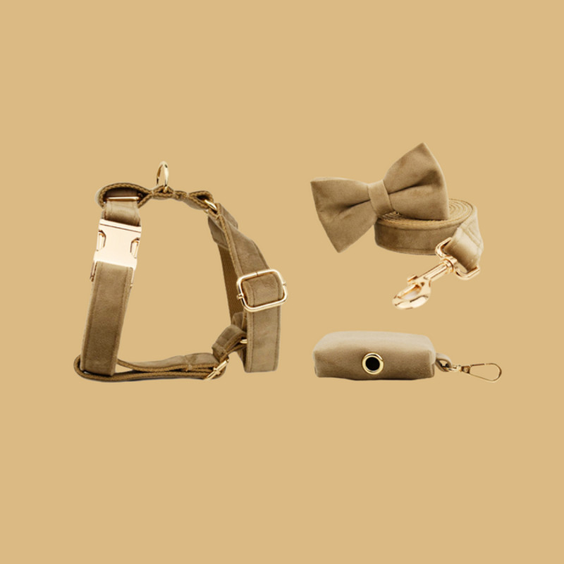 Anywags Pet Bow Collar Set Beige High Quality 1