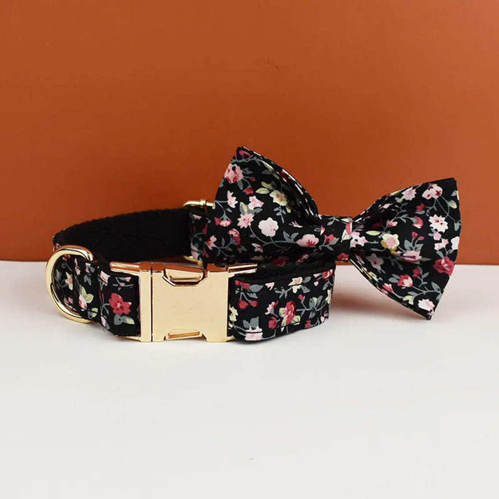 Anywags Pet Bow Collar Black Floral Stylish Accessory 1