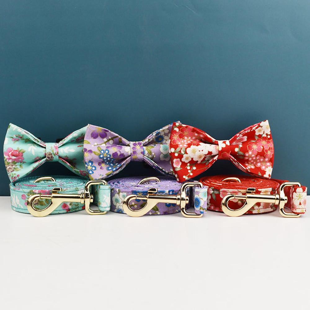 Anywags Pet Bow Collar Black Floral Stylish Accessory 2