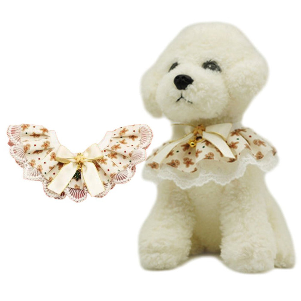 Anywags Pet Collar Cream Printed Christmas Lace Silk Ribbon Scarf 1