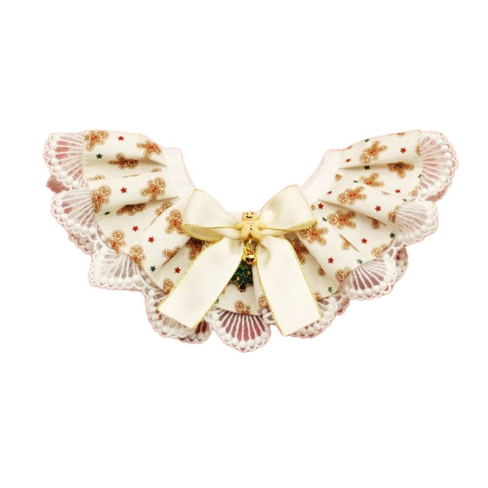 Anywags Pet Collar Cream Printed Christmas Lace Silk Ribbon Scarf 0