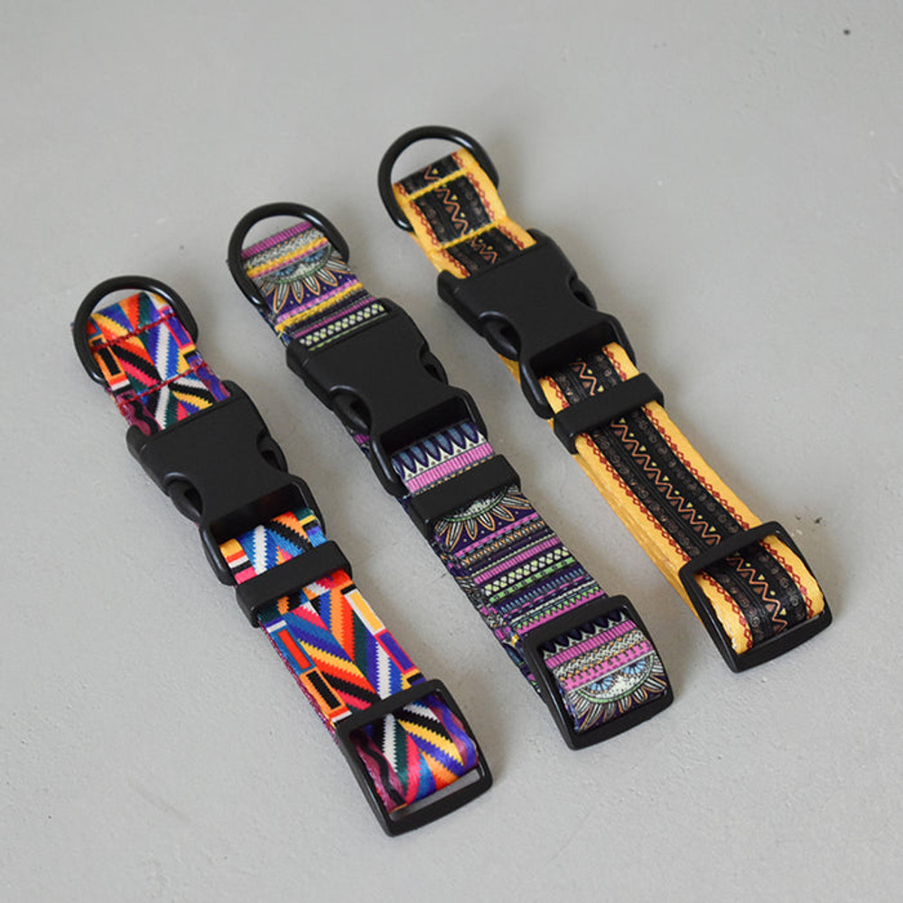 Anywags Pet Collar Leash Set Brown Mustard Tribal 2