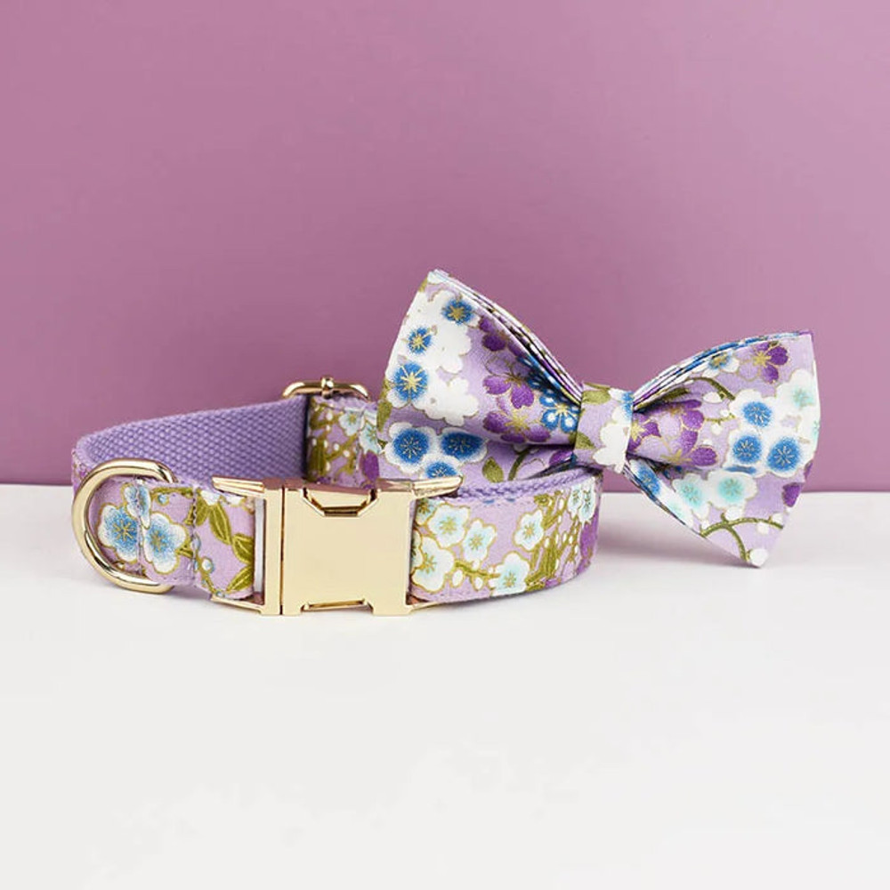 Anywags Pet Bow Collar Purple Floral Stylish Accessory 1