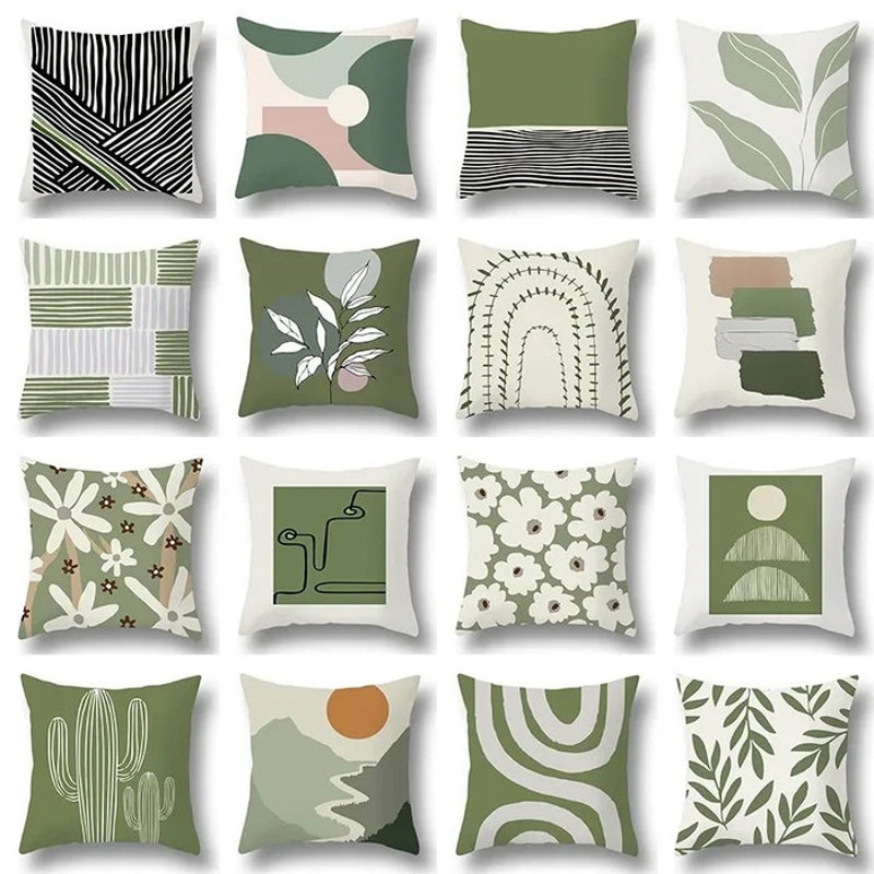 Anyhouz Pillowcase Sage Green Veins Cotton Polyester Cushion Cover 2