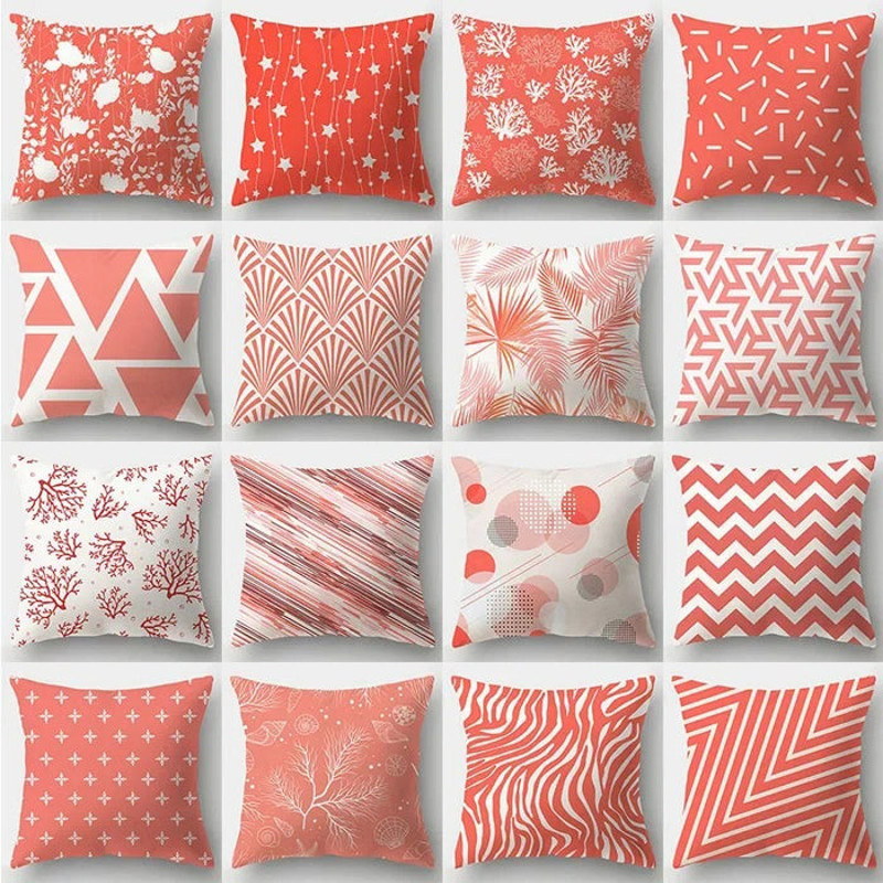 Anyhouz Pillowcase Coral White Geometric Cotton Polyester Cushion Cover 2