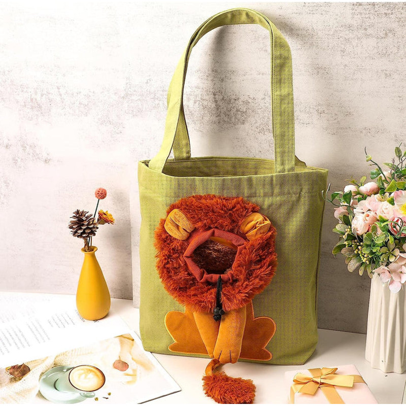 AnyWags Cat Handbag 40cm Dark Gray 3D Lion Soft Collar 3