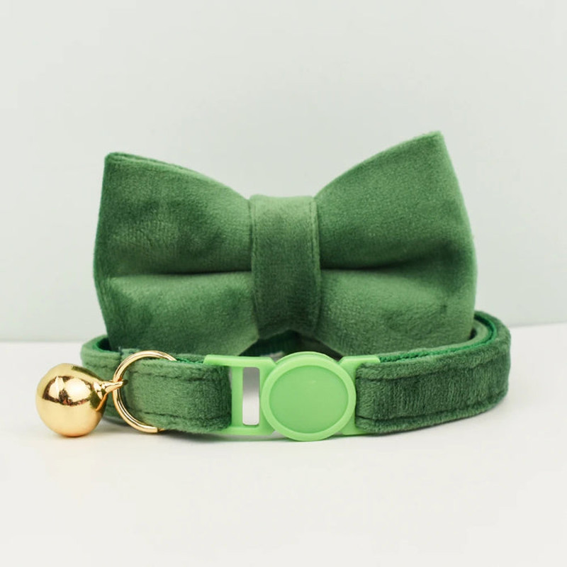 AnyWags Cat Collar Dark Green Bow Large With Safety Buckle 1