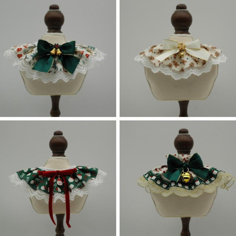 Anywags Pet Collar White Printed Christmas Lace Silk 2