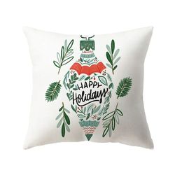 anyhouz pillowcase white happy holiday print christmas cover