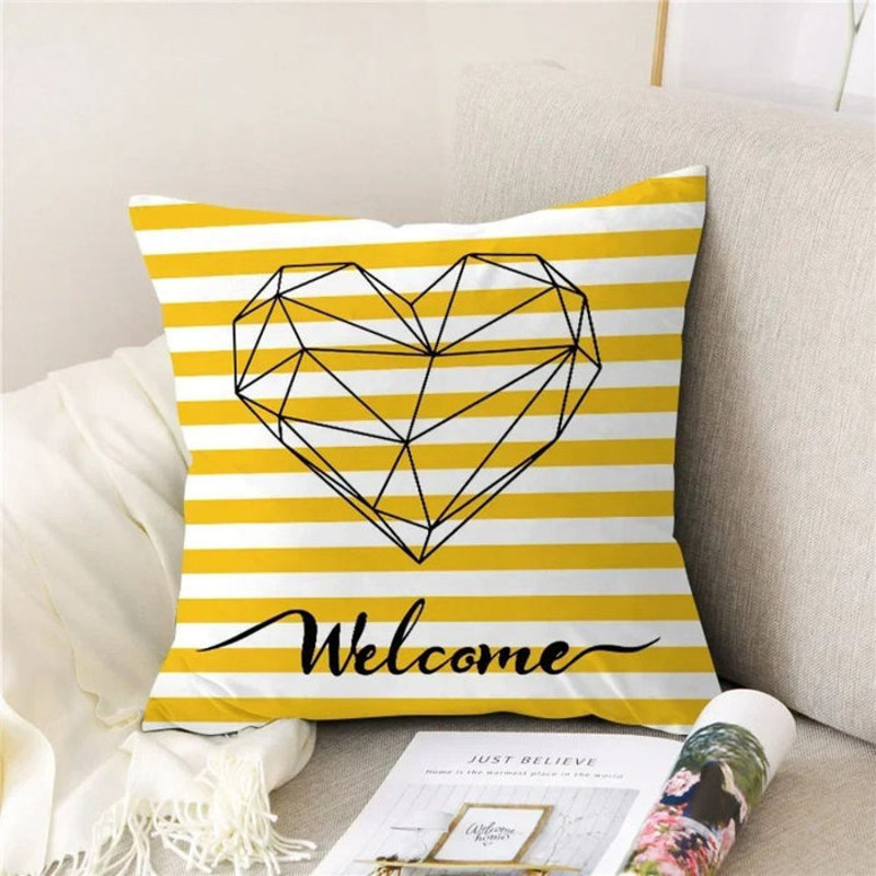 Anyhouz Pillowcase Yellow White Stripe Cotton Cover 0