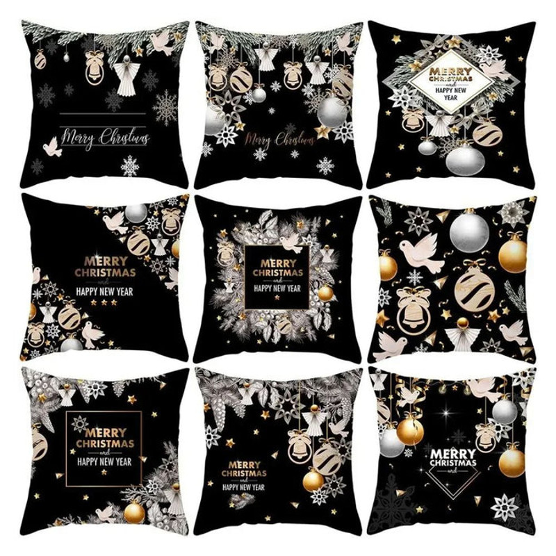 Anyhouz Pillowcase Black Festive Christmas Square Side Print Cotton 0