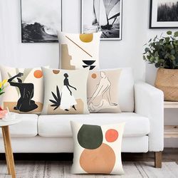 anyhouz pillowcase beige abstract organic shape cotton