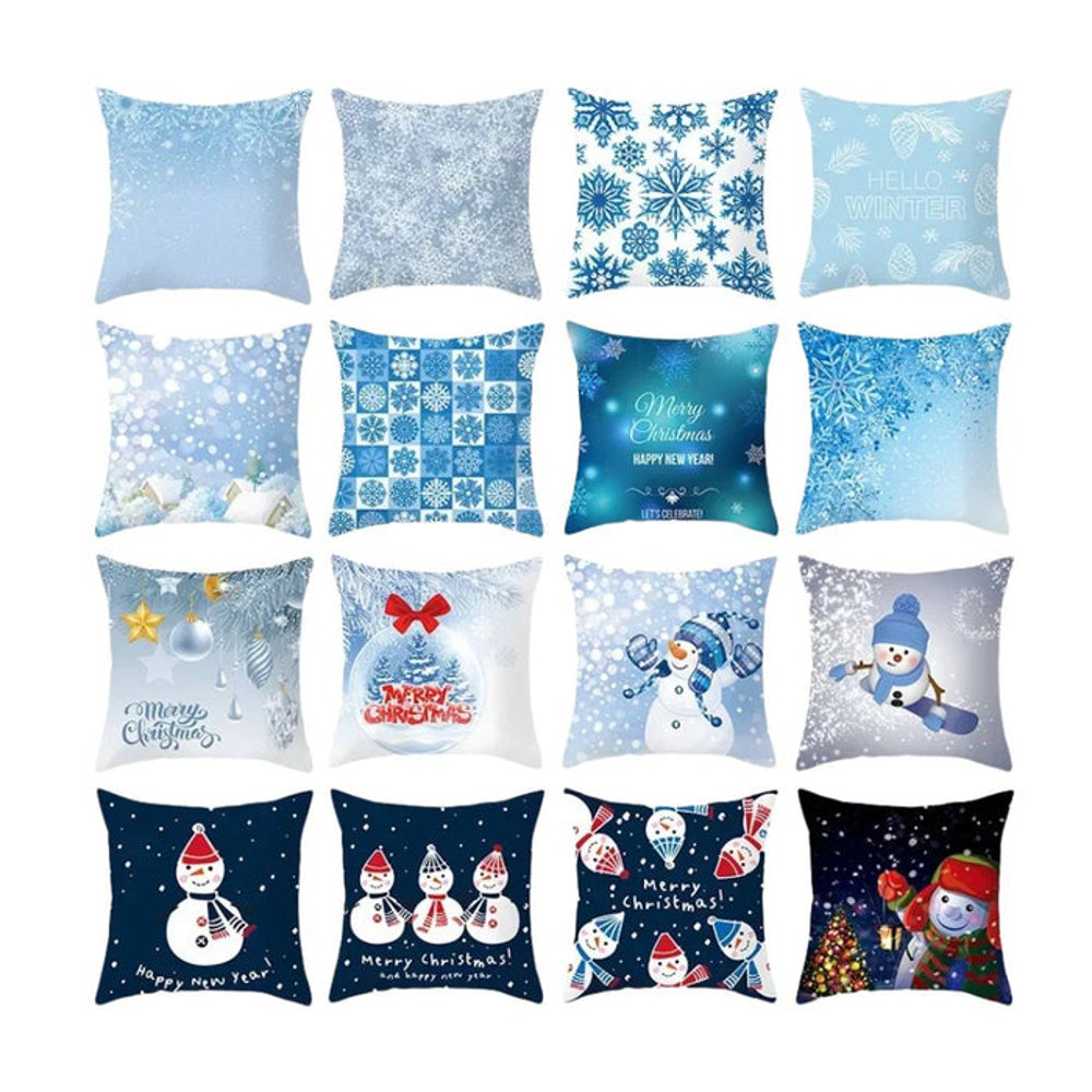 Anyhouz Pillowcase Blue Square Snowflake Christmas Winter Cotton 1