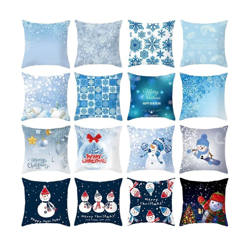 Anyhouz Pillowcase Blue Square Snowflake Christmas Winter Cotton 1