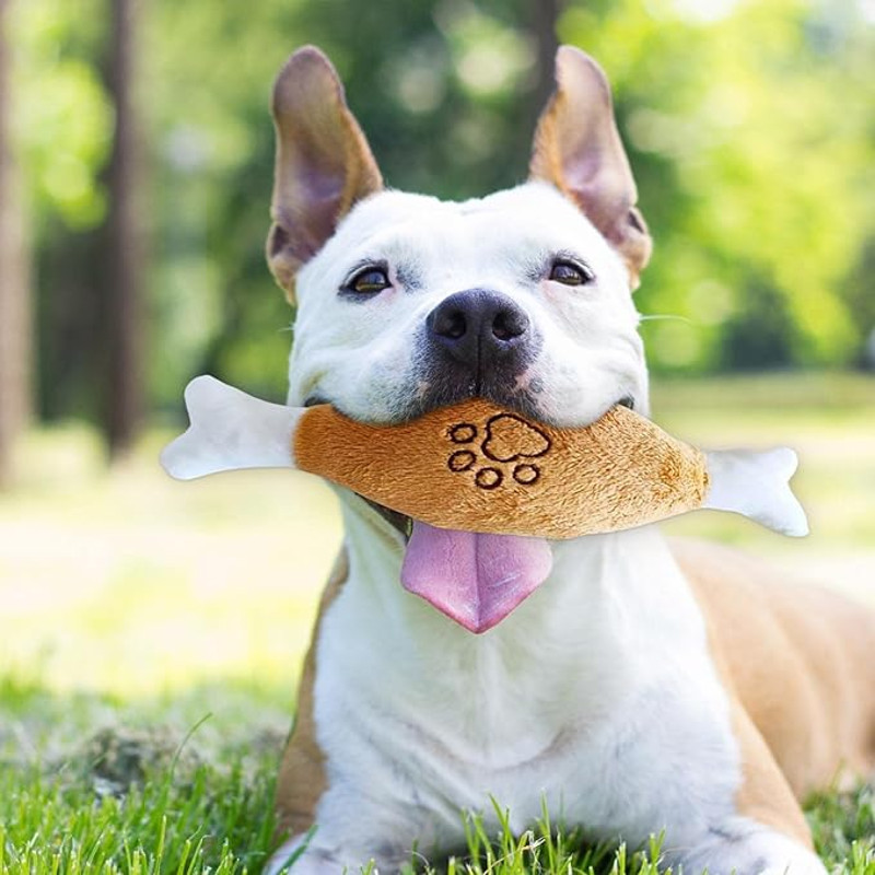 Anywags Pet Toys White Brown Plush Pipe Chicken 2
