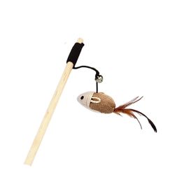 anywags pet toys catcher stick wood brown mouse