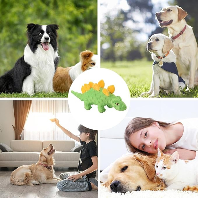 Anywags Pet Toys Yellow Green Plush Stegosaurus Squeaky 4