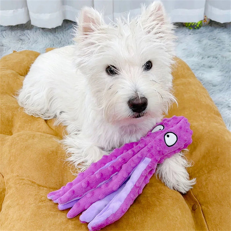 Anywags Pet Toys Purple Plush Octopus Squeaky Teething 1
