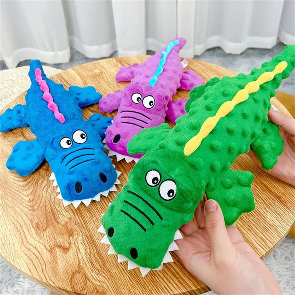 Anywags Pet Toys Plush Crocodile Squeaky Teething Chews 5