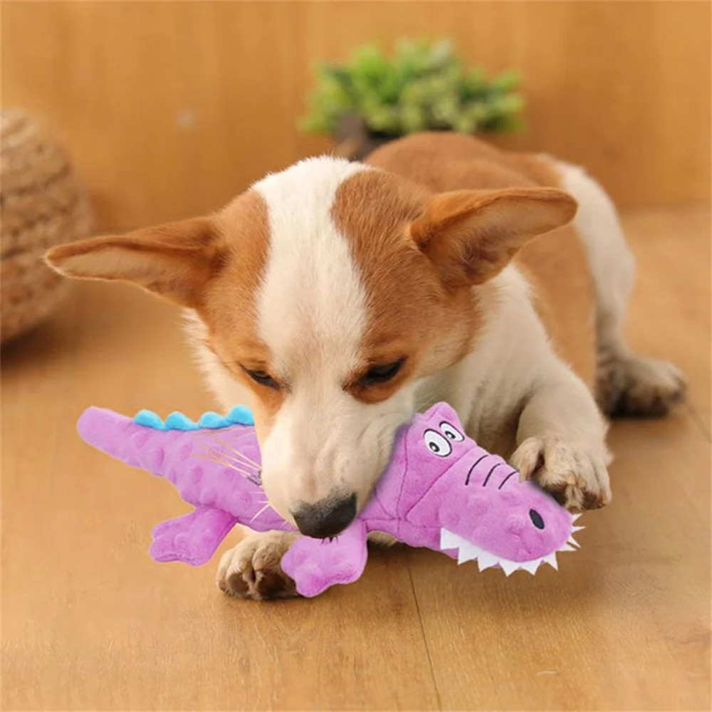 Anywags Pet Toys Plush Crocodile Squeaky Teething Chews 2