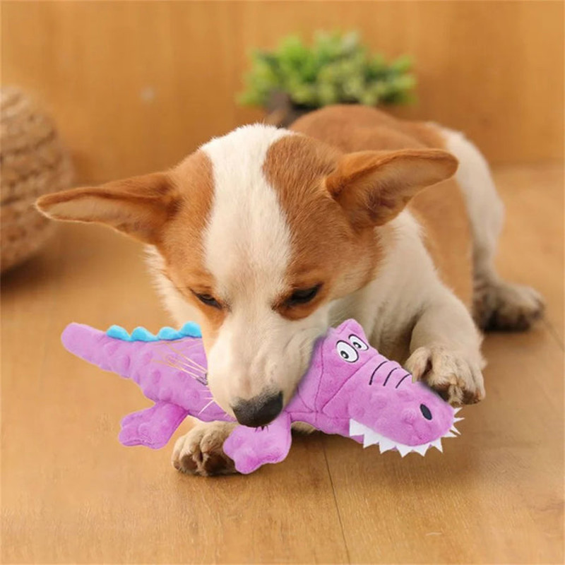 Anywags Pet Toys Plush Crocodile Squeaky Teething Chews 2