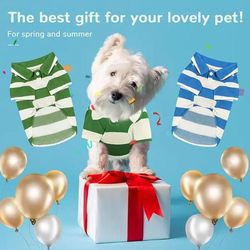 anywags pet clothes stripe blue and white summer polo shirt