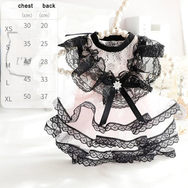 Anywags Pet Clothes Pink And Black Princess Dress With Tassel Skirt 2